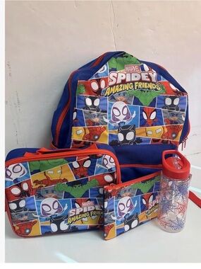 Marvel Spidey Amazing Friends Backpack Set - Blue & Red 4 pc set NEW